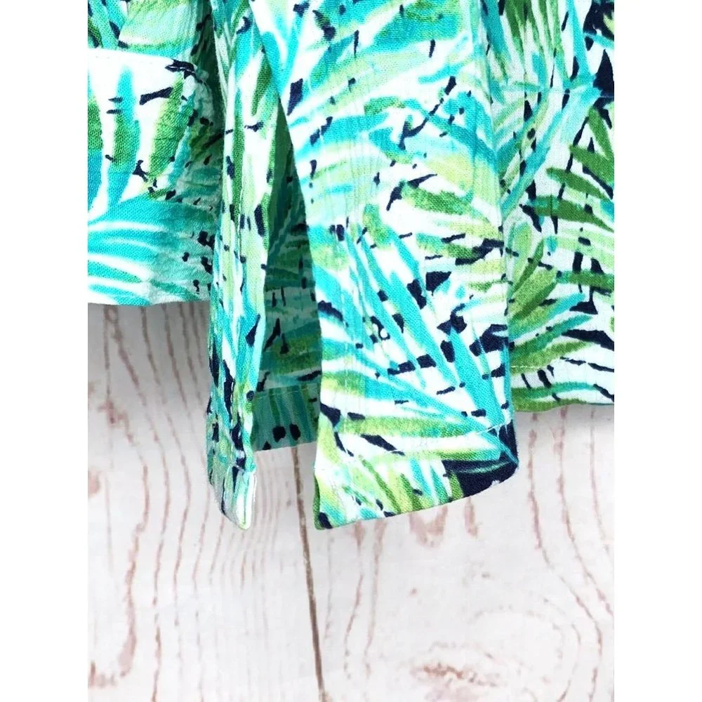 Appleseeds Petites PXL Floral Button Cuff Green Women Full Button Shirt - Picture 5 of 16